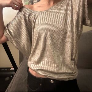 Chic Draped Metallic Blouse - Gold/Silver